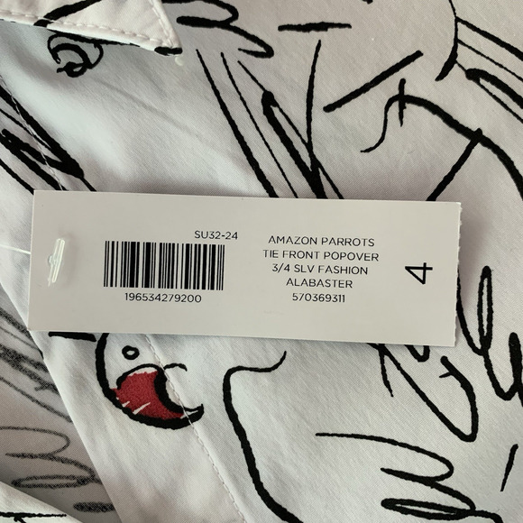 Chico's Top NWT Size 4 (2X) Amazon Parrots Tie Front Popover Artsy Statement - Picture 4 of 7